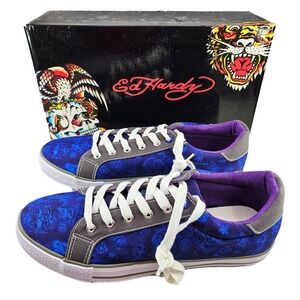 New Y2K Ed Hardy Canvas Sneakers Low Top Tiger Graphic Skate Shoes Size 10